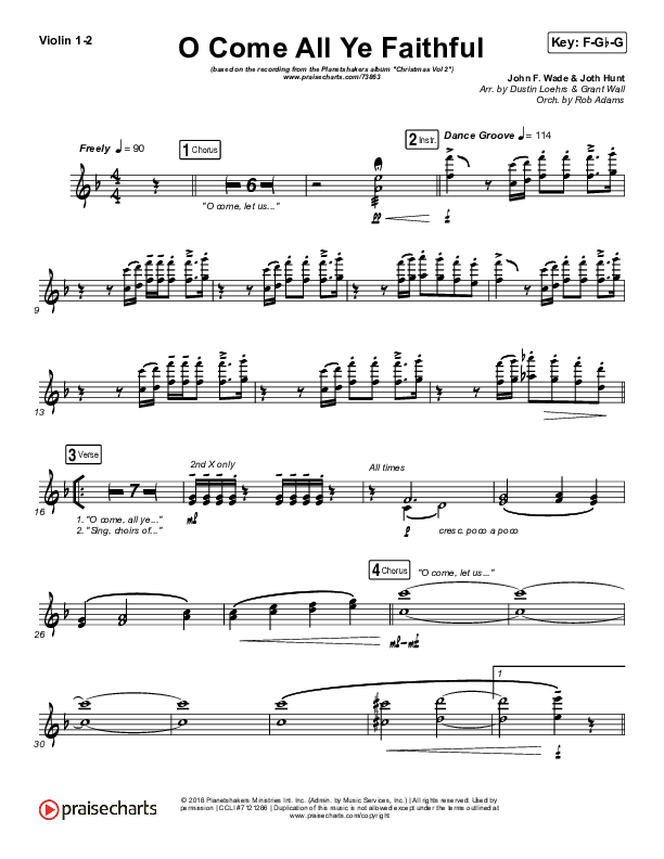 O Come All Ye Faithful Violin 1/2 (Planetshakers)