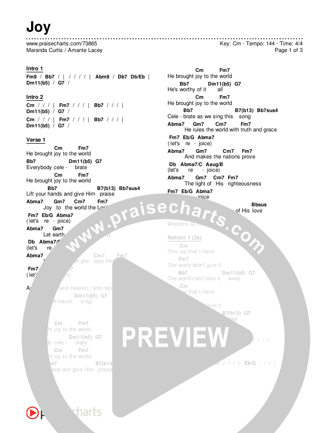 Joy Chords & Lyrics (Maranda Curtis / Amante Lacey)