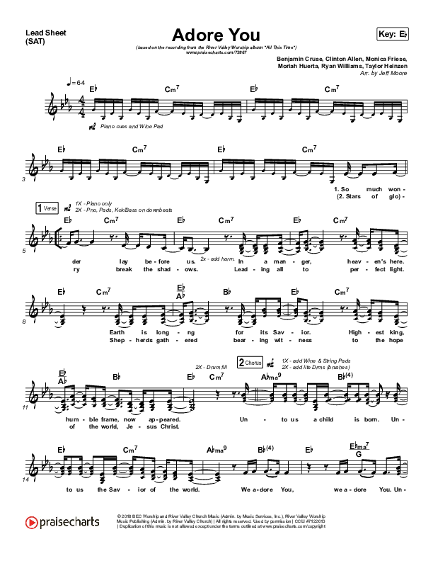 Adore You Lead Sheet (SAT) (River Valley Worship)