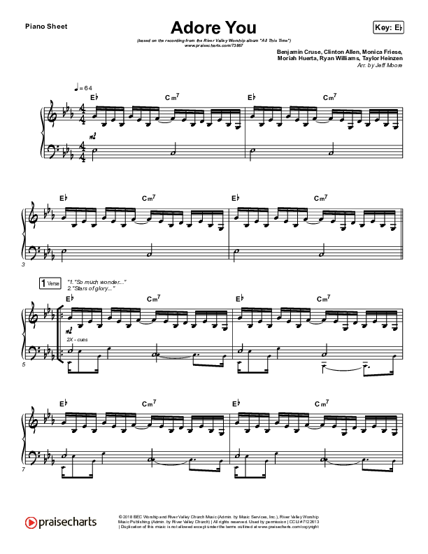 Adore You Piano Sheet (River Valley Worship)