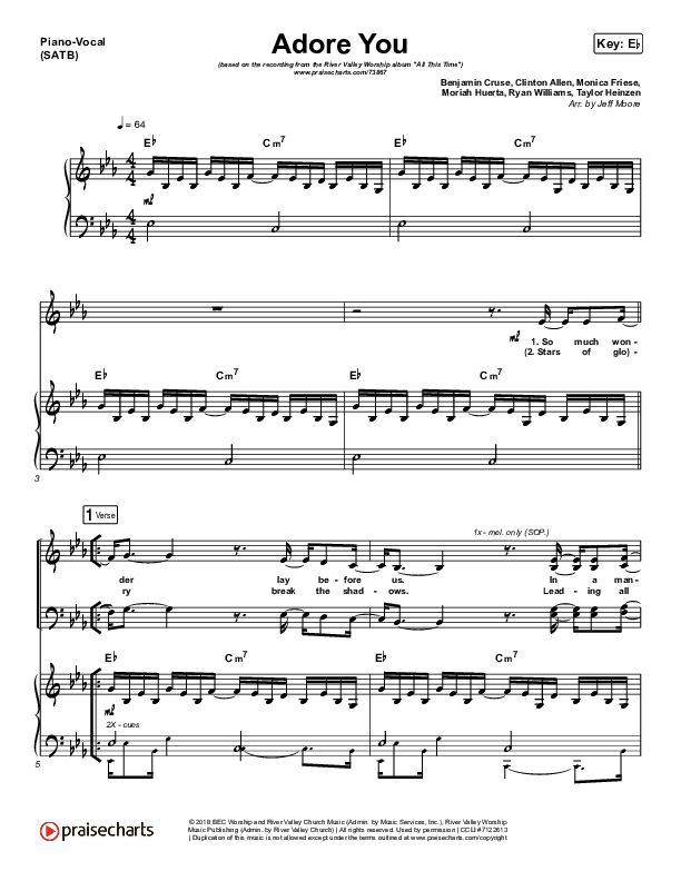 Adore You Piano/Vocal (SATB) (River Valley Worship)