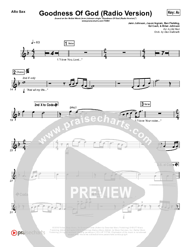 Goodness Of God (Radio) Alto Sax (Jenn Johnson / Bethel Music)