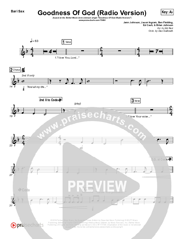 Goodness Of God (Radio) Bari Sax (Jenn Johnson / Bethel Music)