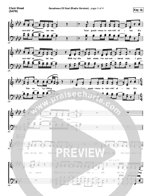 Goodness Of God (Radio) Choir Sheet (SATB) (Jenn Johnson / Bethel Music)