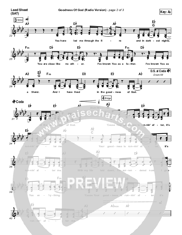 Goodness Of God (Radio) Lead Sheet (SAT) (Jenn Johnson / Bethel Music)