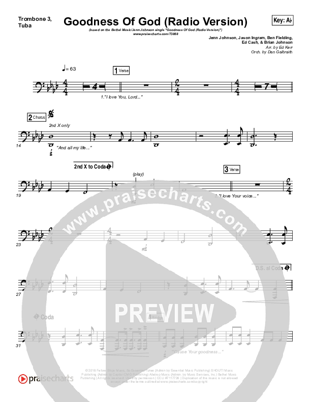 Goodness Of God (Radio) Trombone 3/Tuba (Jenn Johnson / Bethel Music)