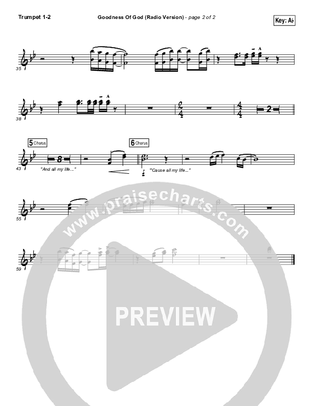 Goodness Of God (Radio) Trumpet 1,2 (Jenn Johnson / Bethel Music)