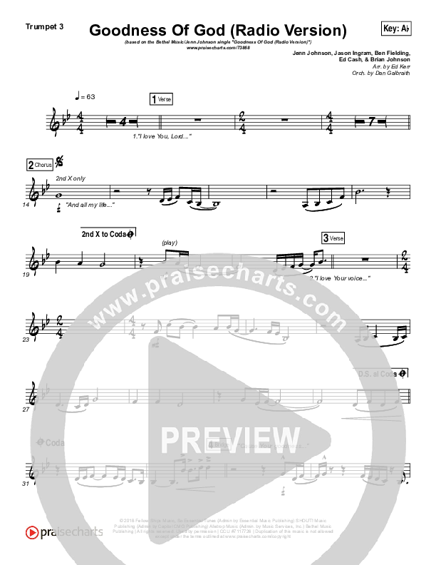 Goodness Of God (Radio) Trumpet 3 (Jenn Johnson / Bethel Music)