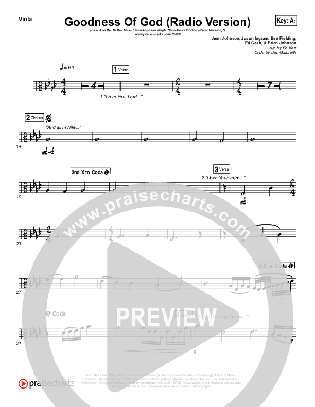 Goodness Of God (Radio) Viola (Jenn Johnson / Bethel Music)