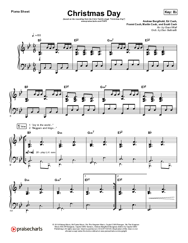 Christmas Day Piano Sheet (Chris Tomlin / We The Kingdom)