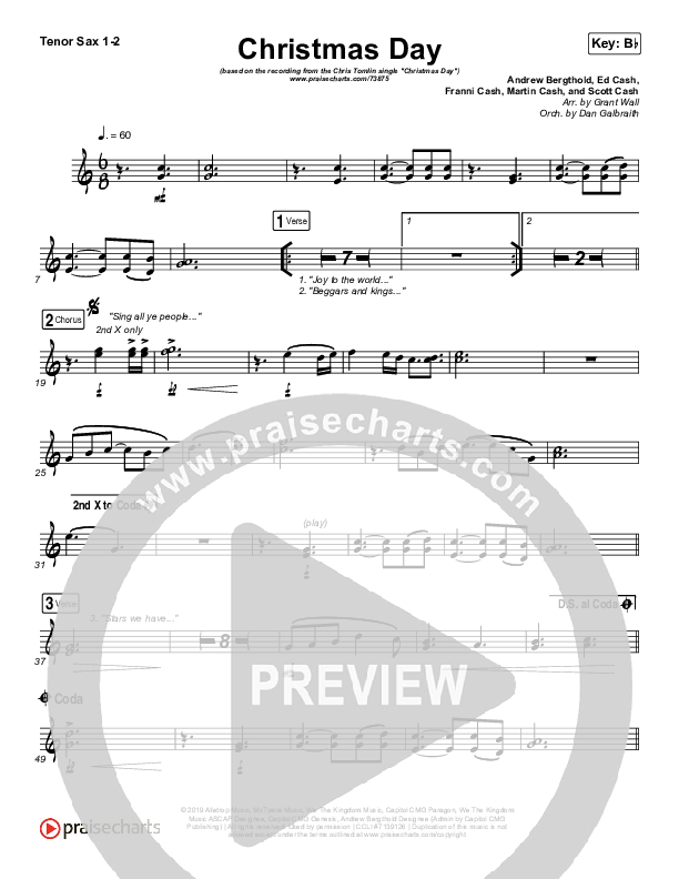 Christmas Day Tenor Sax 1/2 (Chris Tomlin / We The Kingdom)
