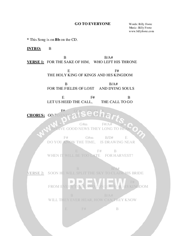Go To Everyone Chord Chart (Billy Foote / Cindy Foote)
