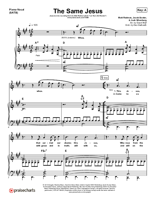 The Same Jesus (Single) Piano/Vocal (SATB) (Matt Redman)