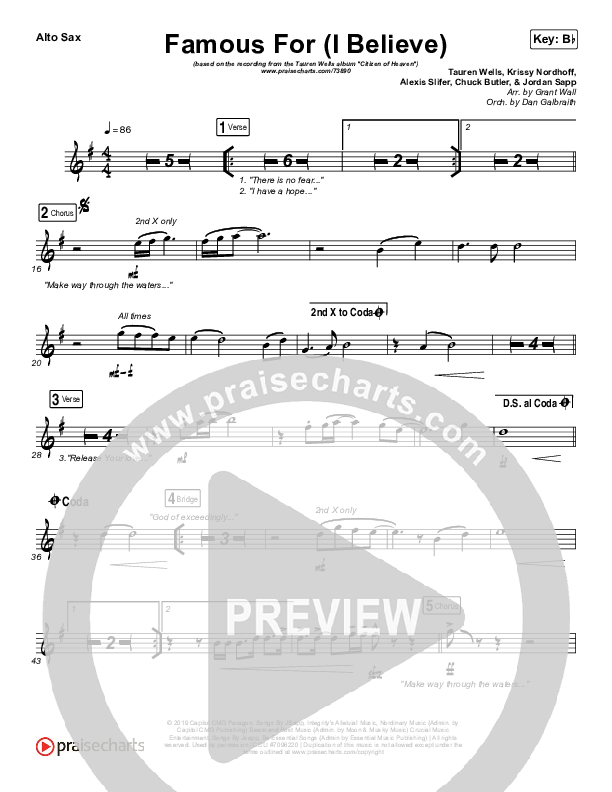 Famous For (I Believe) Alto Sax (Tauren Wells)