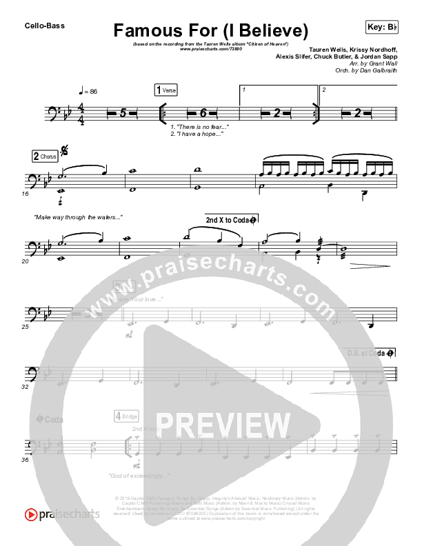 Famous For (I Believe) Cello/Bass (Tauren Wells)