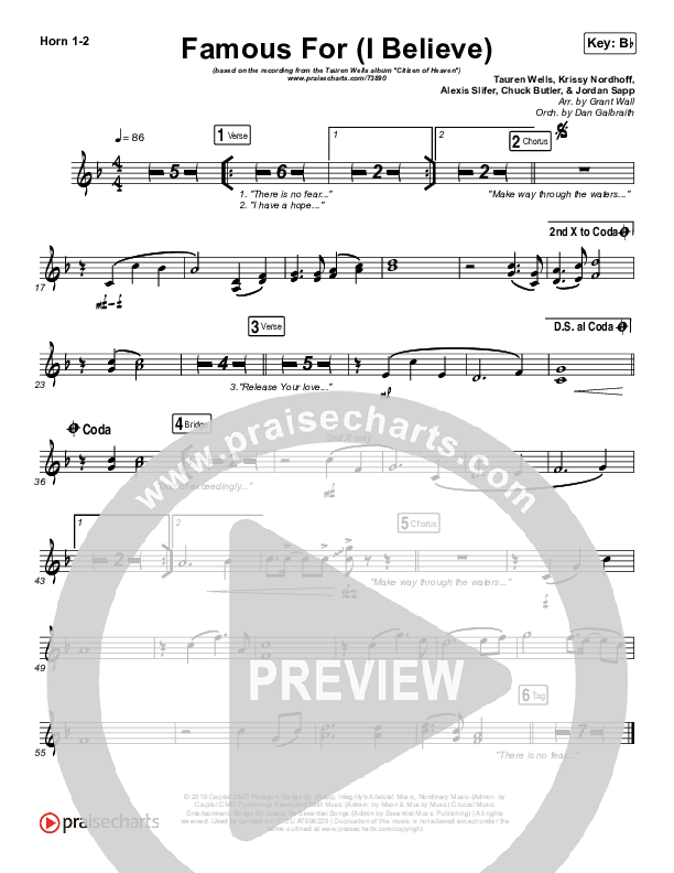 Famous For (I Believe) French Horn 1/2 (Tauren Wells)