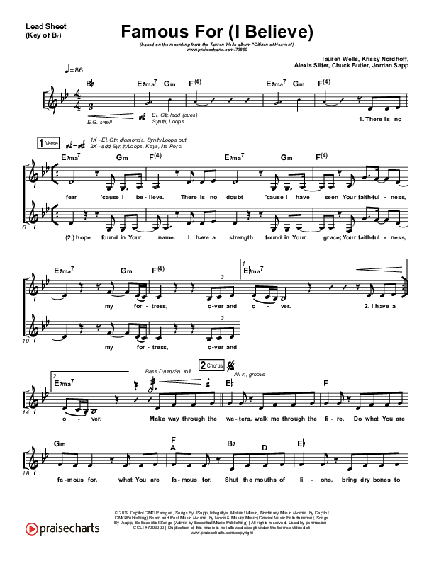 Famous For (I Believe) Lead Sheet (Melody) (Tauren Wells)