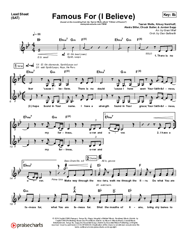 Famous For (I Believe) Lead Sheet (SAT) (Tauren Wells)