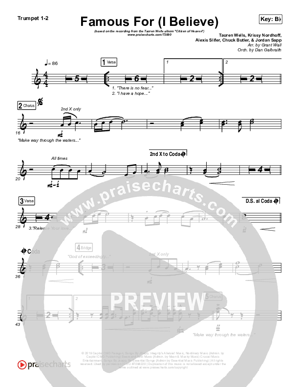 Famous For (I Believe) Trumpet 1,2 (Tauren Wells)
