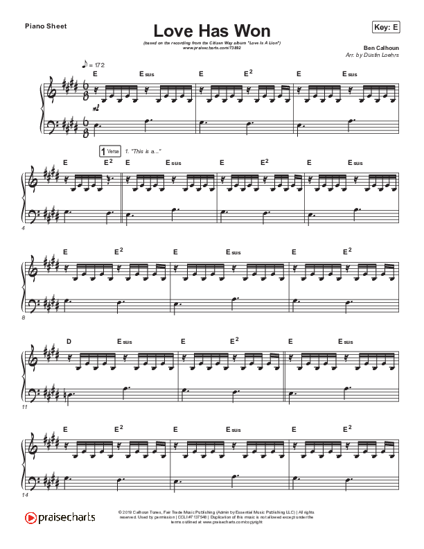 Love Has Won Piano Sheet (Citizen Way)