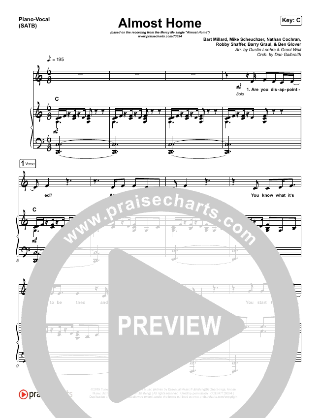 Almost Home Sheet Music PDF (MercyMe) PraiseCharts