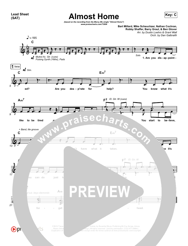 Almost Home Sheet Music PDF (MercyMe) PraiseCharts