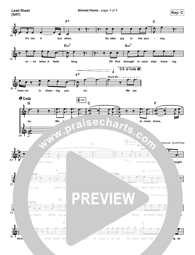 Almost Home Sheet Music PDF (MercyMe) PraiseCharts