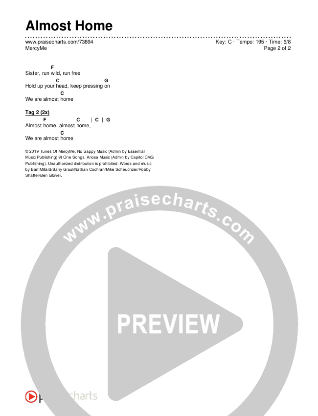 Almost Home Chords & Lyrics (MercyMe)