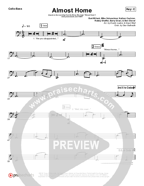 Almost Home Cello/Bass (MercyMe)