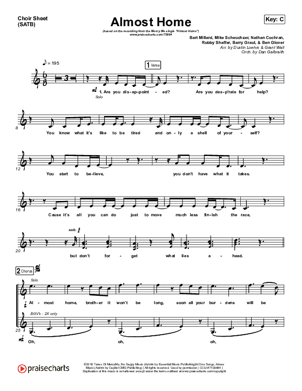 Almost Home Choir Sheet (SATB) (MercyMe)