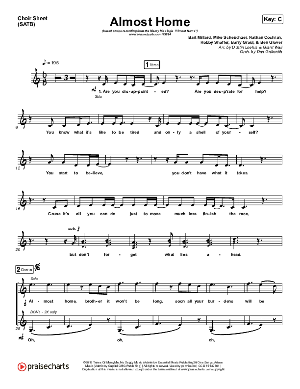Almost Home Choir Vocals (SATB) (MercyMe)