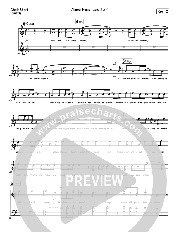 Almost Home Choir Sheet (SATB) (MercyMe)