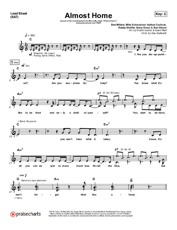 Almost Home Lead Sheet (SAT) (MercyMe)