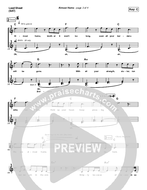 Almost Home Lead Sheet (SAT) (MercyMe)