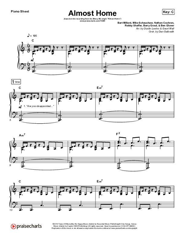 Almost Home Piano Sheet (MercyMe)