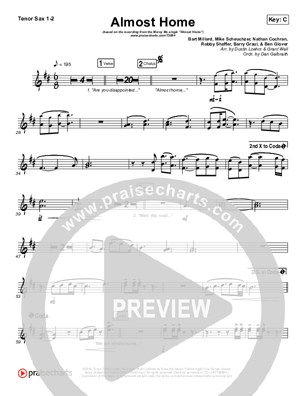 Almost Home Tenor Sax 1/2 (MercyMe)