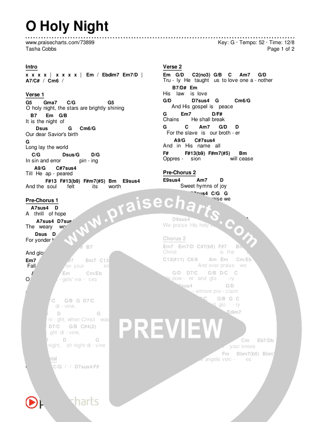 O Holy Night Chords & Lyrics (Tasha Cobbs Leonard)