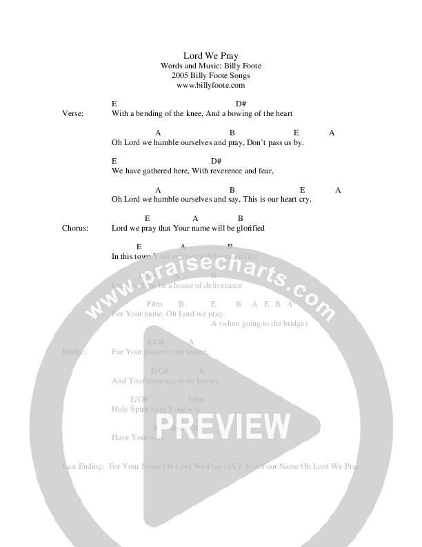 Lord We Pray Chord Chart (Billy Foote / Cindy Foote)