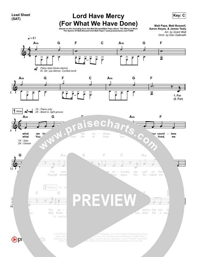 Lord Have Mercy (For What We Have Done) Sheet Music PDF (Matt Boswell / Matt Papa) PraiseCharts