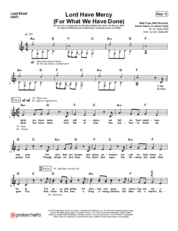 Lord Have Mercy (For What We Have Done) Lead Sheet (SAT) (Matt Boswell / Matt Papa)