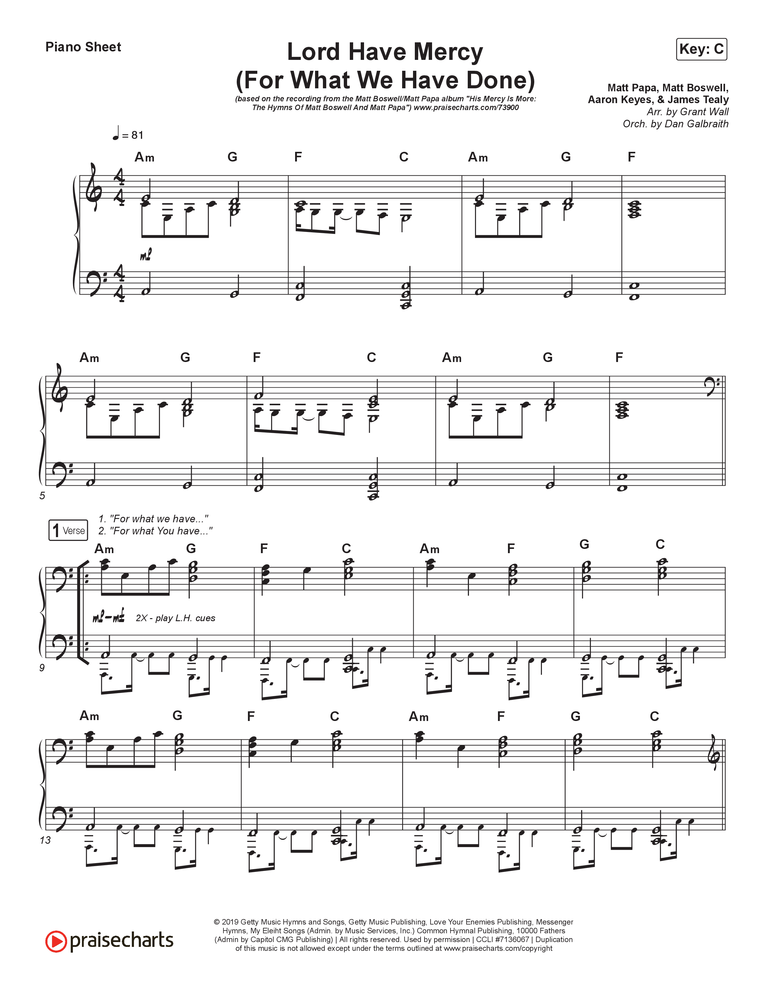 Lord Have Mercy (For What We Have Done) Piano Sheet (Matt Boswell / Matt Papa)