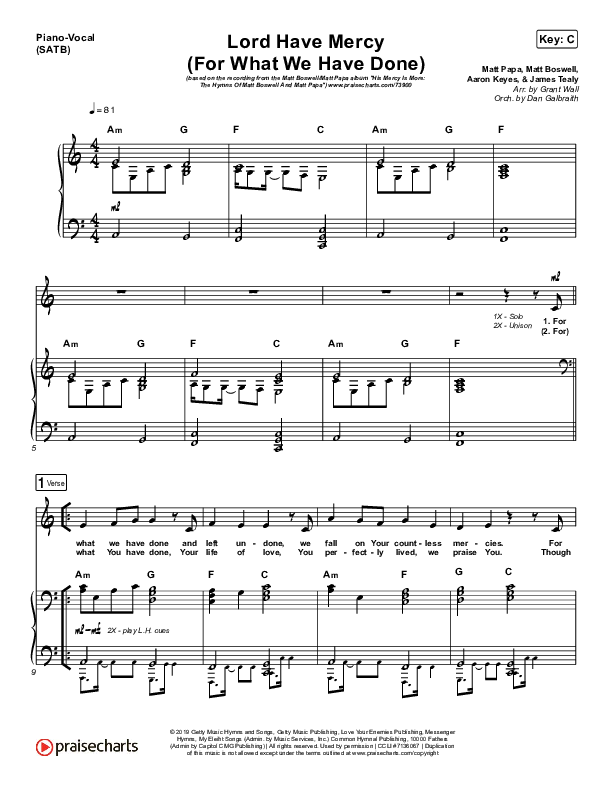 Lord Have Mercy (For What We Have Done) Piano/Vocal (SATB) (Matt Boswell / Matt Papa)
