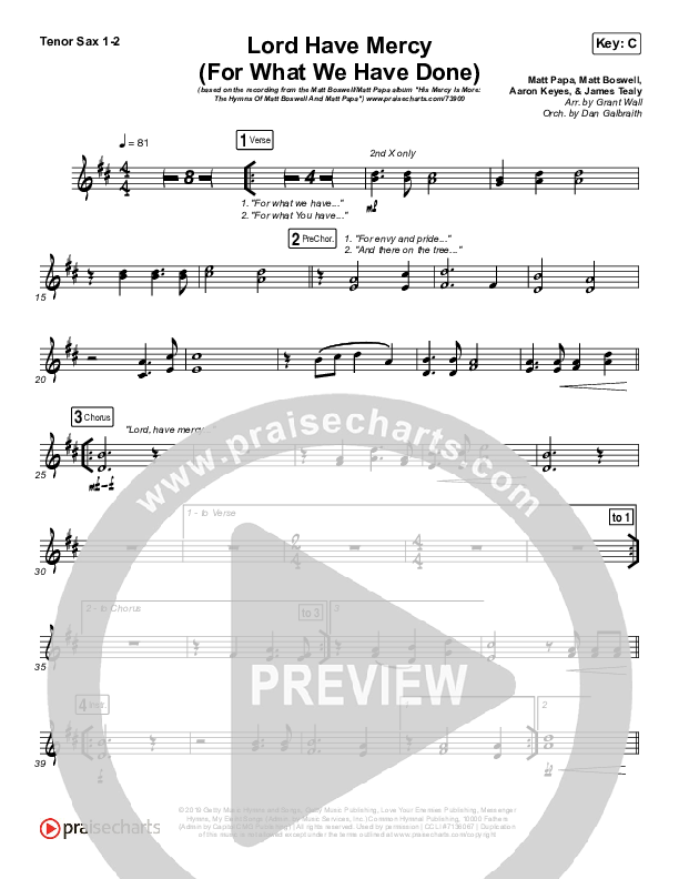 Lord Have Mercy (For What We Have Done) Tenor Sax 1/2 (Matt Boswell / Matt Papa)