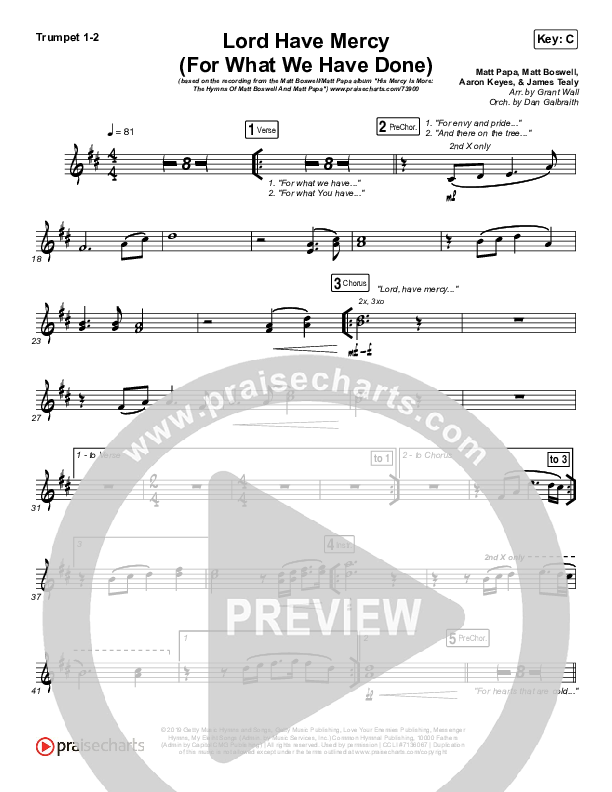 Lord Have Mercy (For What We Have Done) Trumpet 1,2 (Matt Boswell / Matt Papa)