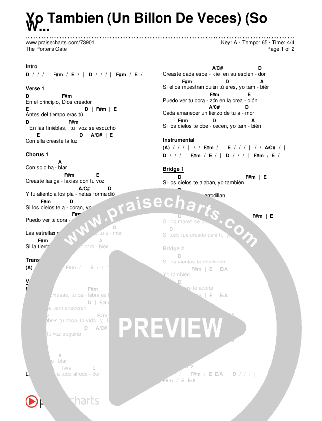 Yo Tambien (Un Billon De Veces) (So Will I (100 Billion X)) Chords & Lyrics (The Porter's Gate / The Porter's Gate / Leslie Jordan)
