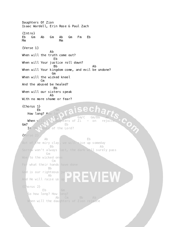 Daughters Of Zion Chord Chart (The Porter's Gate / Leslie Jordan)