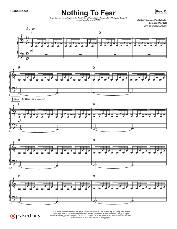 Nothing To Fear Piano Sheet (Mission House)