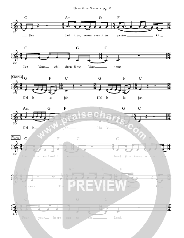 Bless Your Name Lead Sheet (Mission House)