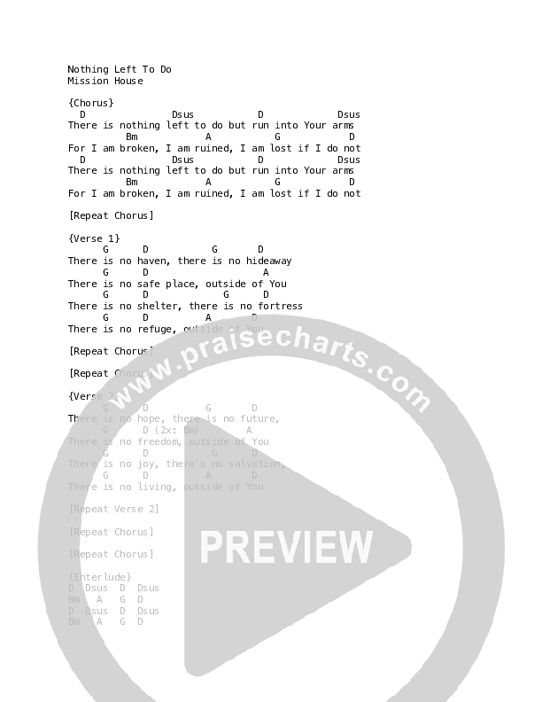Nothing Left To Do Chord Chart (Mission House)