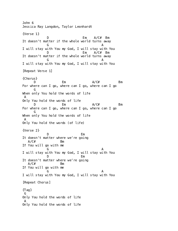 John 6 Chord Chart (Mission House)